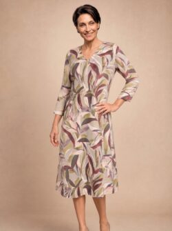 Kleed V-hals daim A-lijn 3/4 mouw | mauve