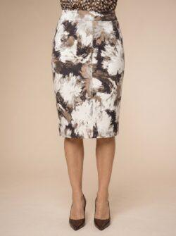 Rok daim bedrukt recht model met zakken | beige