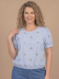 Blouse korte mouw met borduur met elastiek