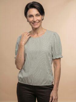 Blouse korte mouw KATOEN met elastiek onderaan- Groen