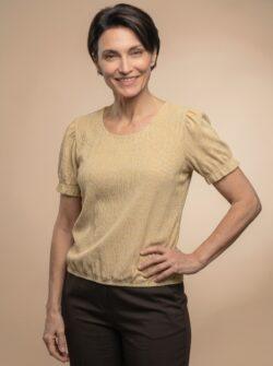 Blouse Korte mouw KATOEN met elastiek onderaan - Geel