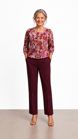 T-shirt à manches ¾ et élastique à la base - Aubergine